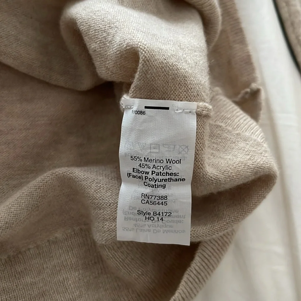 J. Crew Beige Merino Wool Blend Long Sleeve Sweater with Elbow Patches